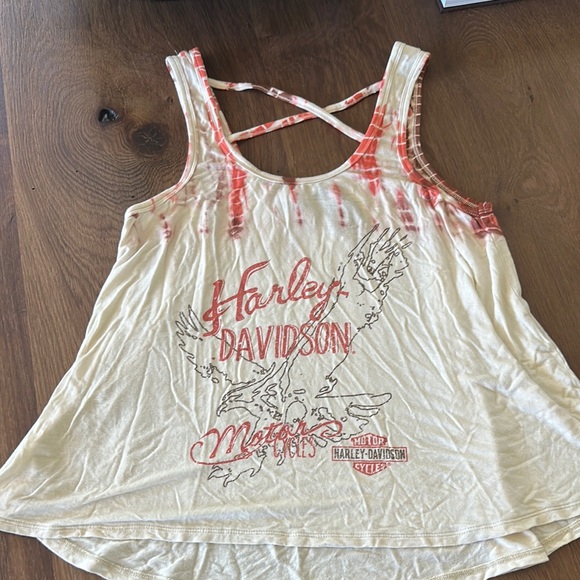 Harley-Davidson Cream Red Graphic Asymmetrical Tank Top - Picture 1 of 4